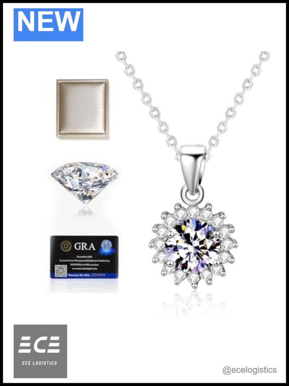 Moissanite Sunflower Pendant Necklace 925 Sterling Silver VVS1 Round Brilliant